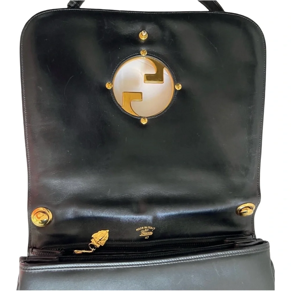 Vintage Gucci Blondie 1970s Black Leather Accordion Shoulder Bag Interlocking GG - Picture 10 of 16